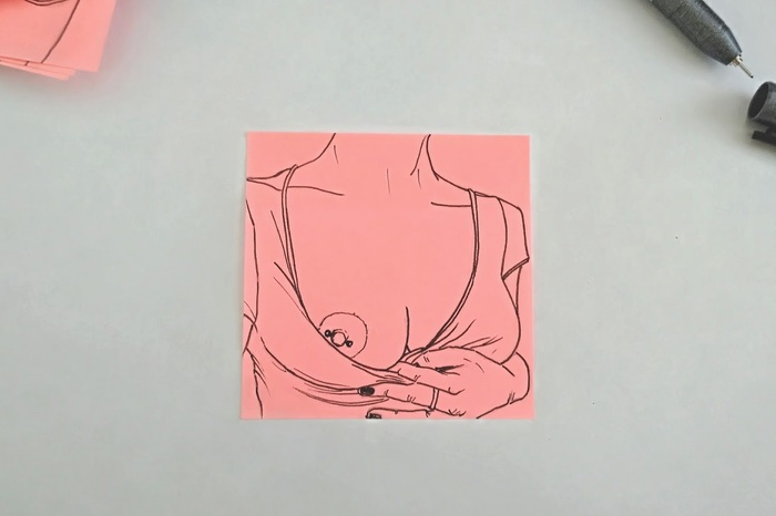 When I found a good use for office stickers - NSFW, My, Longpost, First post, Erotic, Bad artist, Liner, Timekiller, Hand-drawn erotica