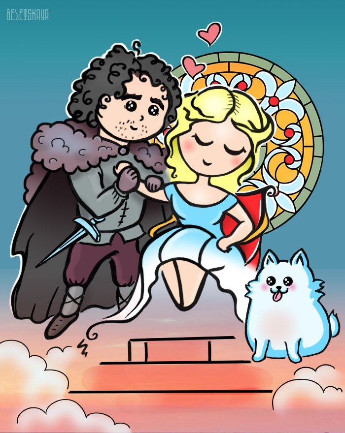 Dani and Snow - My, Game of Thrones, Drawing, Daenerys Targaryen, Jon Snow, Creation