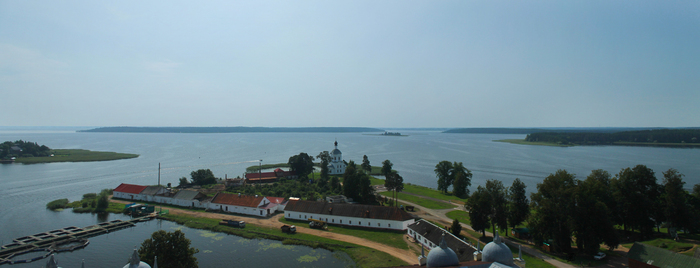 Seliger, view from the bell tower of the Epiphany Cathedral - My, Seliger, Summer, Панорама, Beautiful view, Monastery, Lake, Horizon