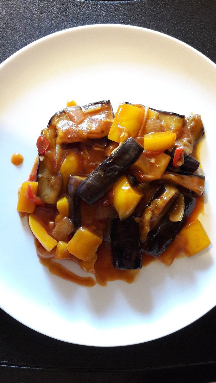 Delicious eggplants in sweet and sour sauce - My, Food, Recipe, Preparation, Cooking, Eggplant, Sauce, Longpost