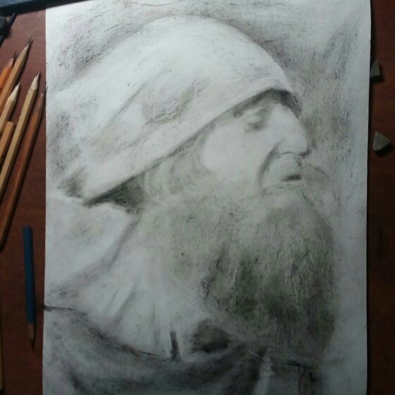 Old man - My, Portrait, Artist, Dry brush, Beard, Longpost