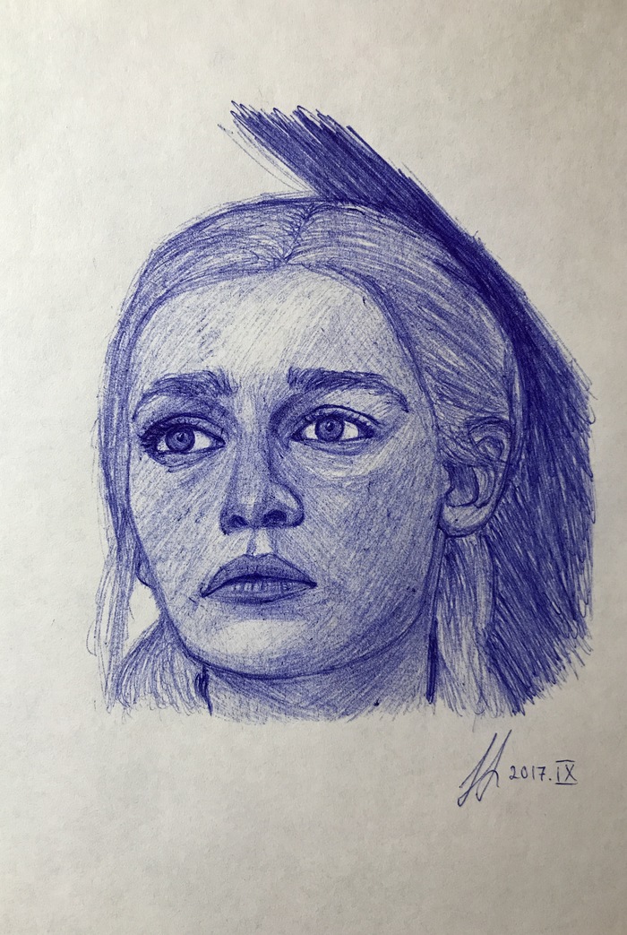 Daenerys Targaryen. Portrait with a ballpoint pen. - My, Daenerys Targaryen, Portrait, Drawing