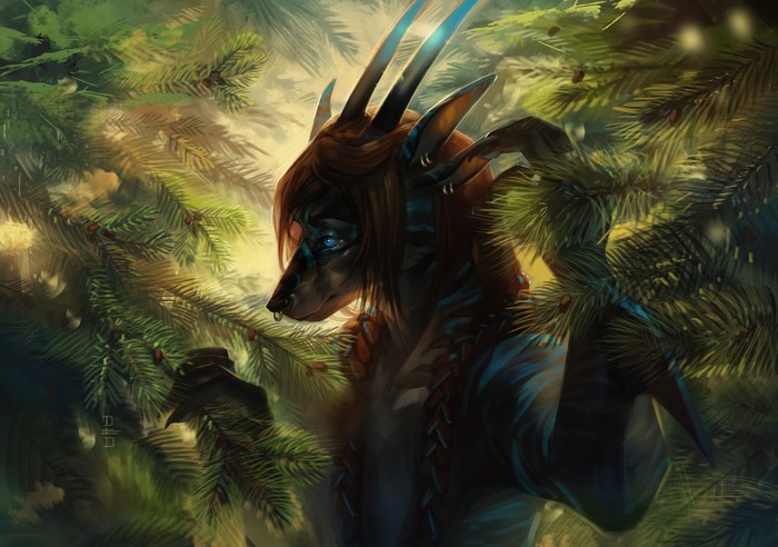 In the coniferous forest - Furry, Anthro, Art, Deadro