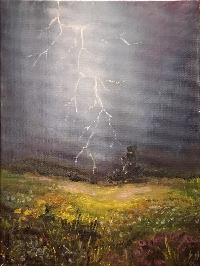 Early autumn. Thunderstorm. - My, Painting, Landscape, Autumn, Thunderstorm, Painting, Butter