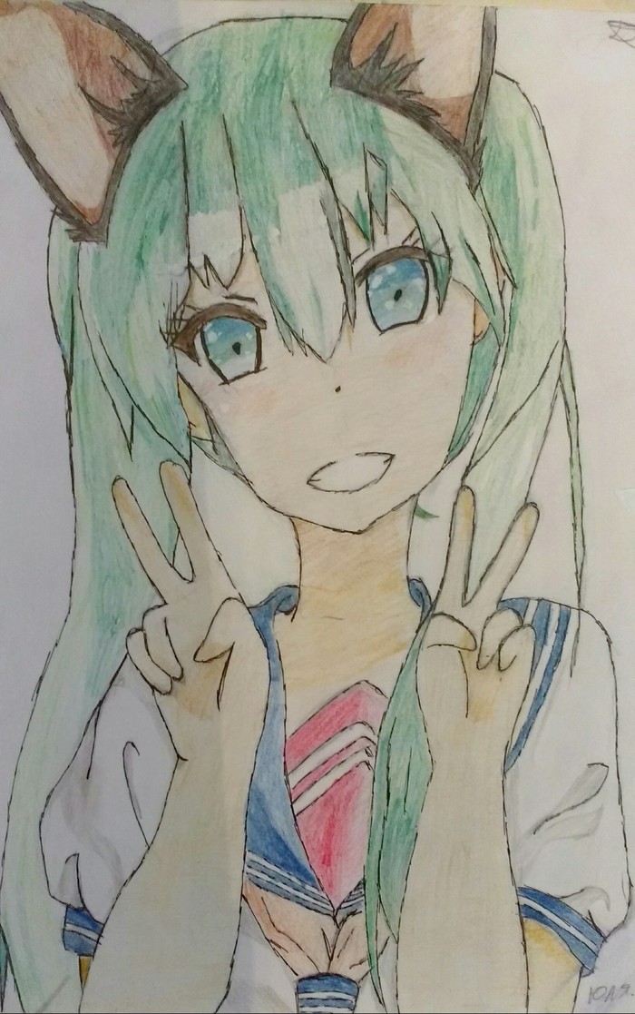 Ears... - My, Endless summer, Visual novel, Art, Neko, Hatsune Miku