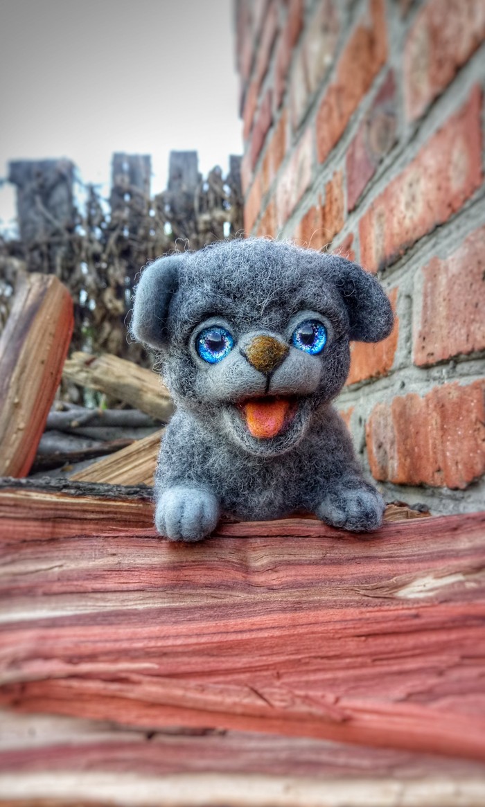 Puppy Miaushka, handmade 11*16 cm - My, Dry felting, With your own hands, Needlework, Handmade, , , Wallow, Felting felting, Longpost