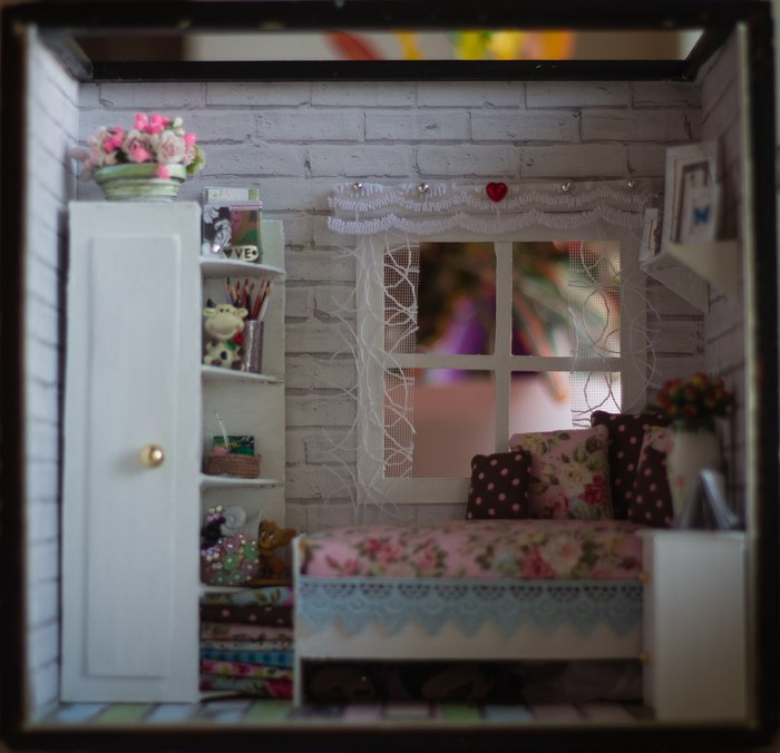 Roombox (room in miniature). - My, Roombox, Miniature, With your own hands, Interior, , Needlework without process, Longpost