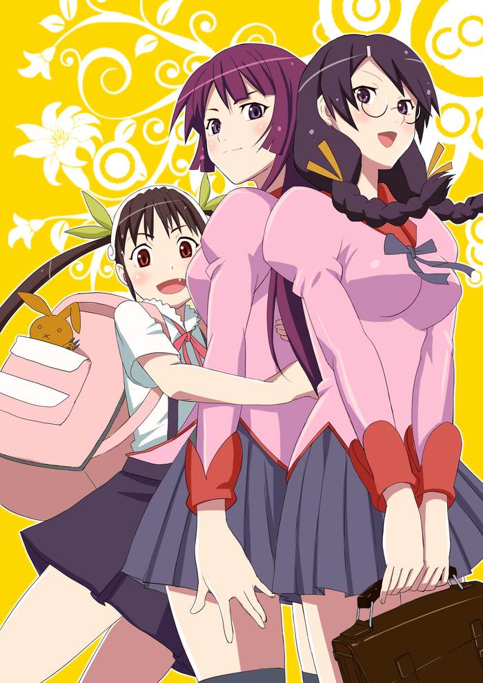 It's good when girls love... - Anime art, Hachikuji Mayoi, Hitagi senjougahara, Hanekawa tsubasa, Monogatari series