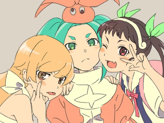 Say cheeeese! - Аниме, Anime Art, Рисунок, Monogatari series, Shinobu Oshino, Yotsugi Ononoki, Hachikuji Mayoi