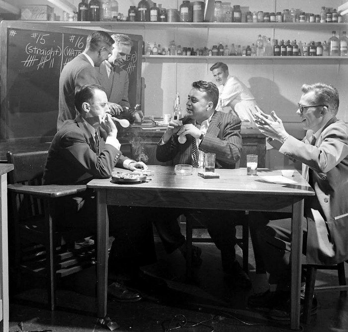 A group of scientists at the University of Michigan conducts an experiment on themselves to study the effect of alcohol on the human body, 1949. - Scientists, Michigan, USA, Experiment, Alcohol, The photo, Longpost