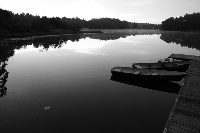 Berth - My, The photo, Black and white photo, A boat, Lake, Desktop, Silence