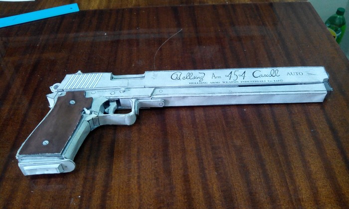 Paper firearm. - My, Weapon, Hellsing, Papercraft, Modeling, Alucard, With your own hands, Anime, Paper modeling, Longpost