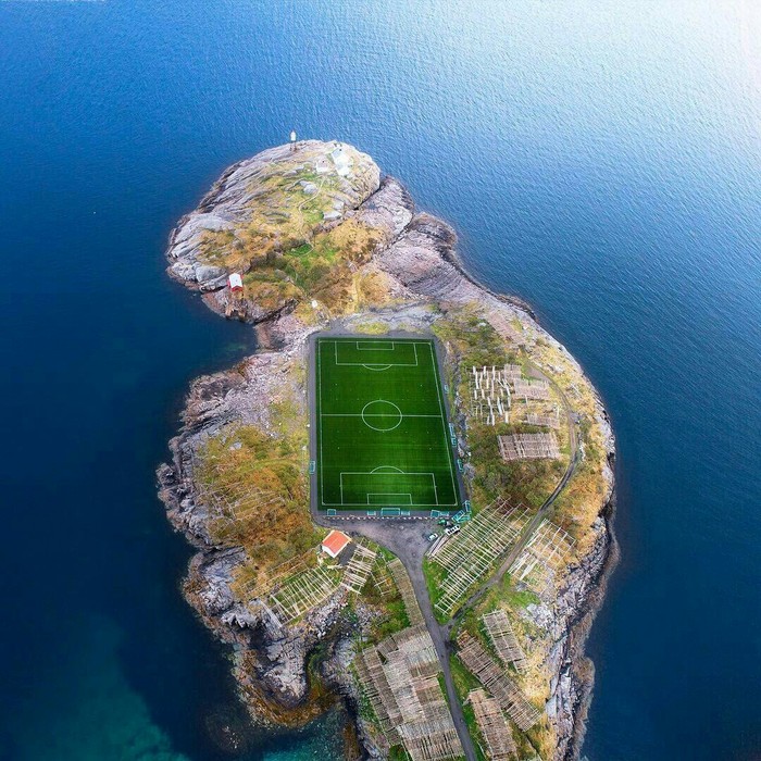 Football field in the fishing village of Henningsv?r, Lofoten Islands, Norway. - Football, Norway