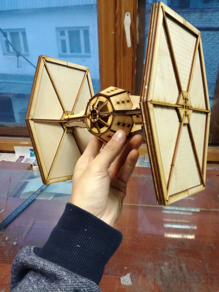 TIE Fighter retro/steampunk style - My, Laser cutting, With your own hands, Wood products, Needlework without process, Plywood, Longpost, TIE Fighter, Star Wars