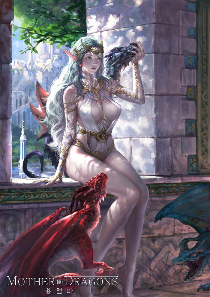mother of Korean dragons - Game of Thrones, Art, Daenerys Targaryen, Viserion, Drogon, 