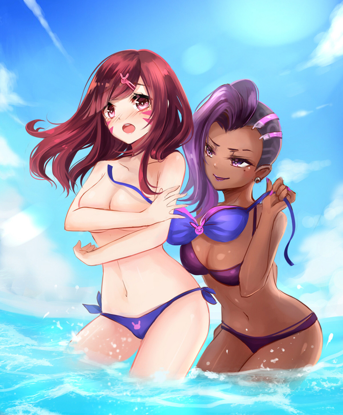 D.va and Sombra [Overwatch] - NSFW, Dva, Sombra, Overwatch, Anime art, Pixiv