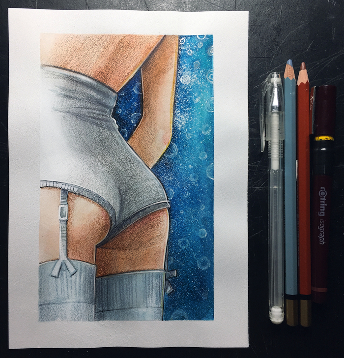 Booty with pencils - NSFW, My, Images, Girls, Art, Drawing, Sketch