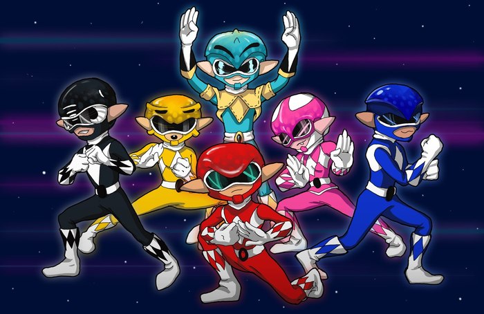 Go-go Power Inklings! - Woomy, Splatoon, Crossover, Power rangers, Art