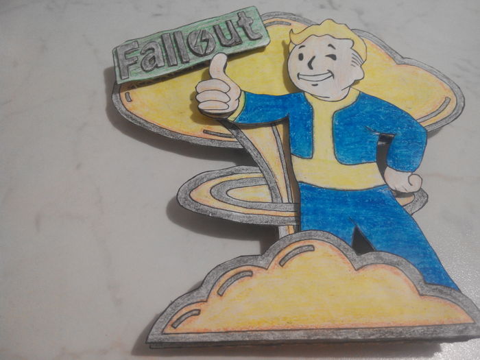 Volumetric picture on the theme of fallout - My, With your own hands, Fallout, My, Cardboard, Longpost, Vault boy