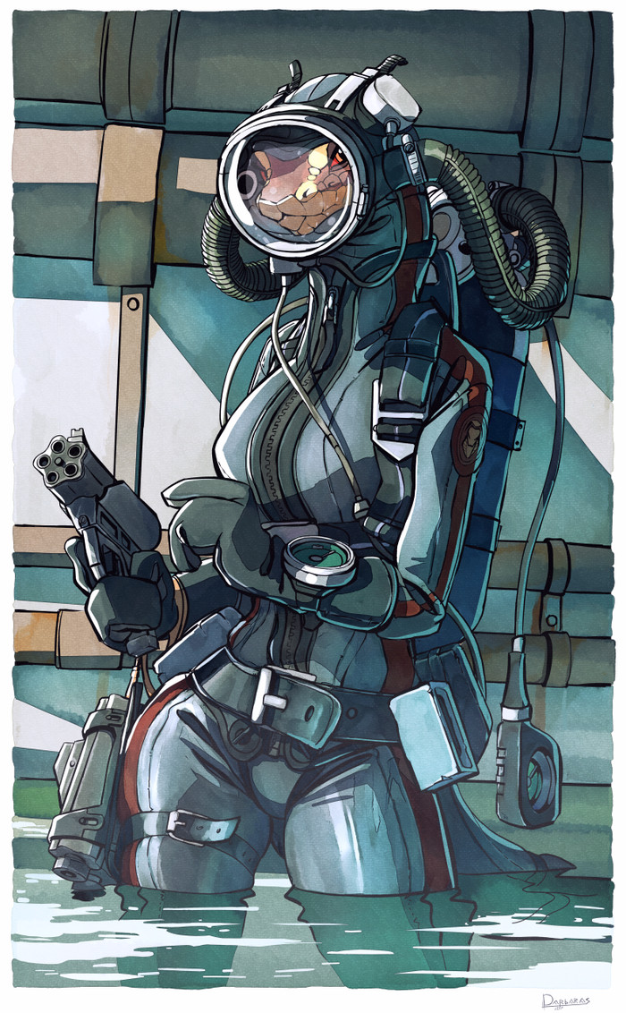 Snake in scuba gear - Furry, Art, Snake, Darbaras, Diver