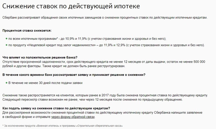 Sberbank mortgage refinancing - Sberbank, Refinancing