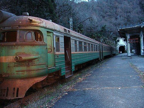 Platform - A train, Station, Abkhazia