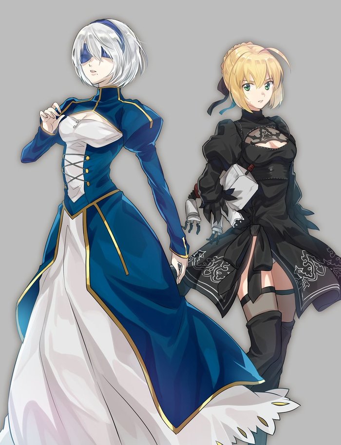 Crossover - Anime art, Saber, Yorha unit No 2 type B, Crossover, NIER Automata, Fate, Fate grand order, Art, Crossover