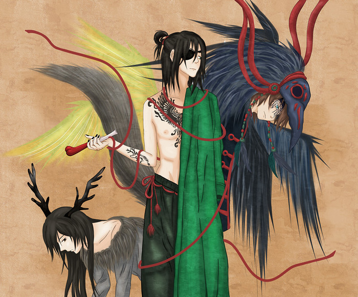 Anime art for the book Crow's Apprentice - My, Anime, Anime Guys, , Mask, The Crow's Apprentice, , Kurata Gu, Wings