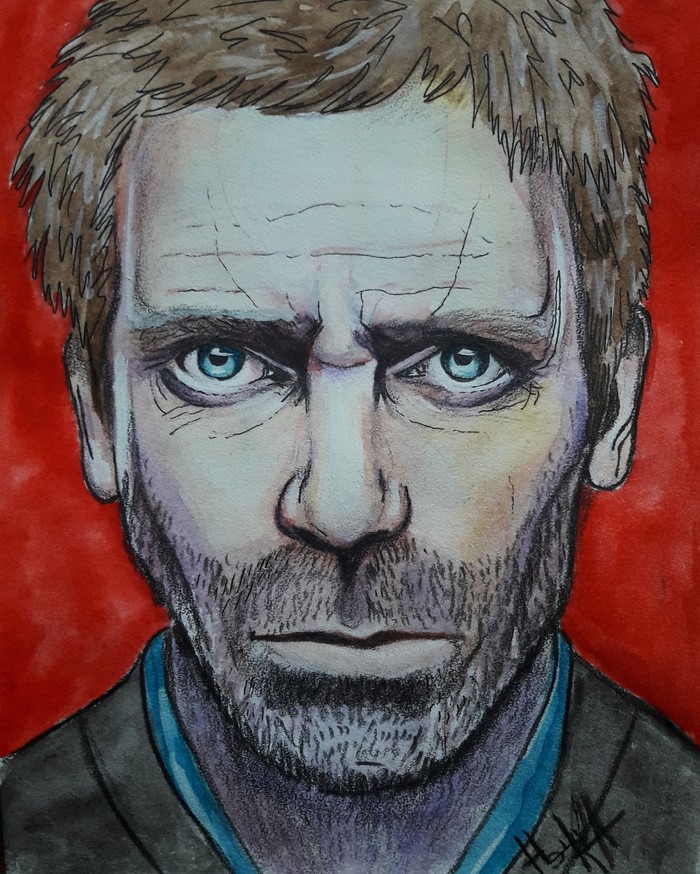 Watercolor Doctor House - My, Watercolor, Dr. House, Portrait, Art, Drawing