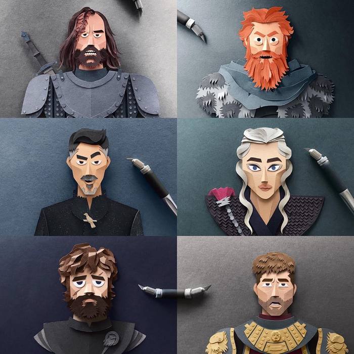 paper carving - Game of Thrones, Dog, Little finger, Jaime Lannister, Daenerys Targaryen, Tyrion Lannister, Paper products, Origami