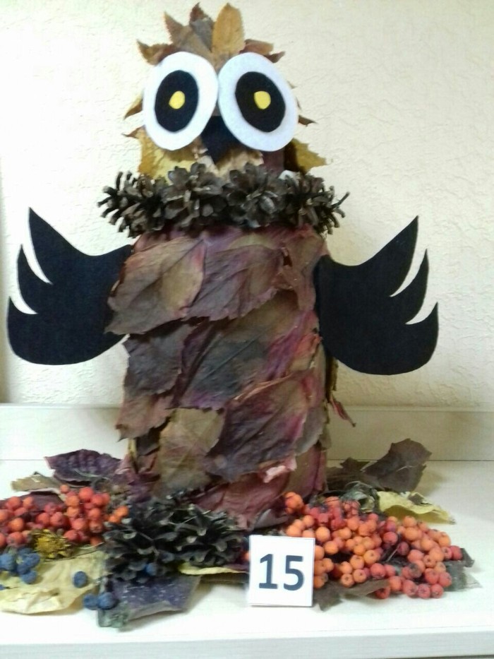 Autumn fantasy contest.Our stoned owl. - Autumn, My, Competition, Kindergarten, Crafts