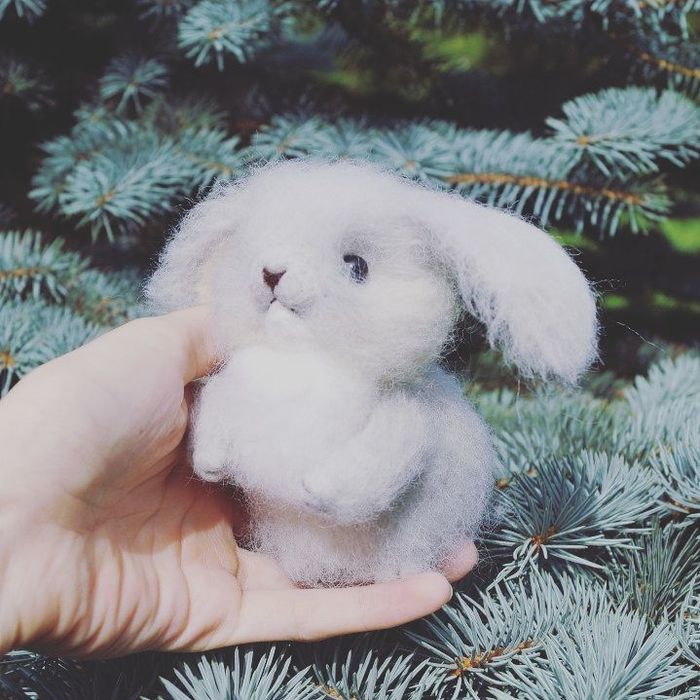 Wool bunny. Made in the technique of dry felting. - My, Hare, Rabbit, Dry felting, Author's toy, Soft toy, Wool, Handmade, Wallow, Longpost