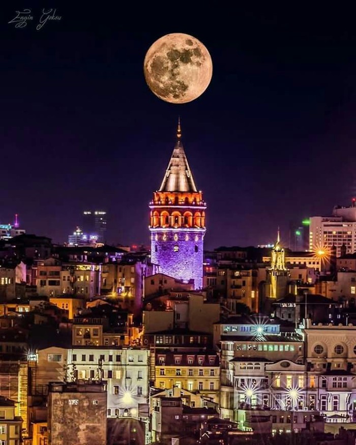 Galata - Galata, The photo, moon, Night, Istanbul