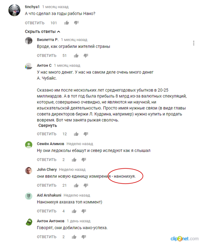 New unit of measure from Chubais - My, Nanotechnology, Rusnano, Chubais, Yury Khovansky, Dmitry Malikov, Youtube, Comments