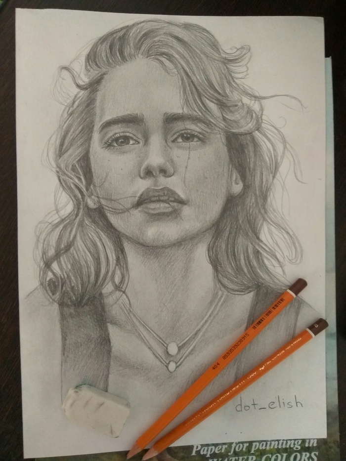 Daenerys Targaryen in civilian clothes) paper, pencil, hand =) - Portrait, My, Emilia Clarke, Graphics, Creation