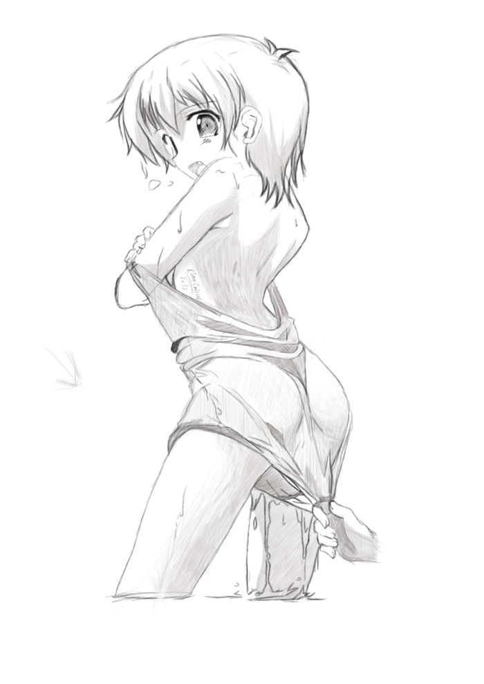 Girl Q_^ - NSFW, My, Anime art, Anime, Monochrome, Etty, Pencil drawing, Drawing, Creation, Art