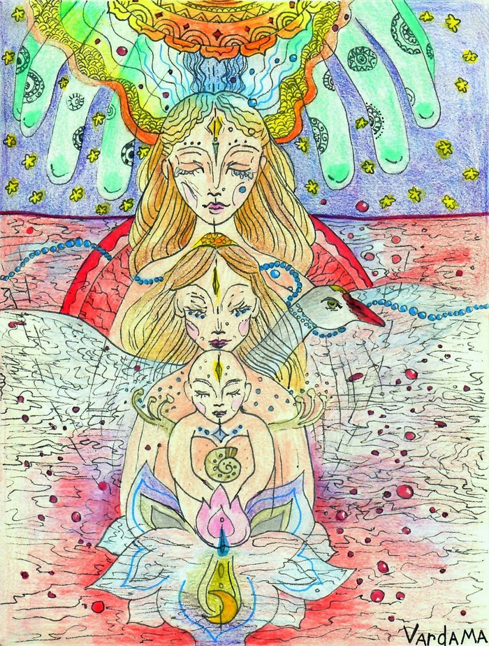 Painting after holotropic breathing Baby, girl, woman. - My, , , Watercolor, Watercolor pencils, Mascara