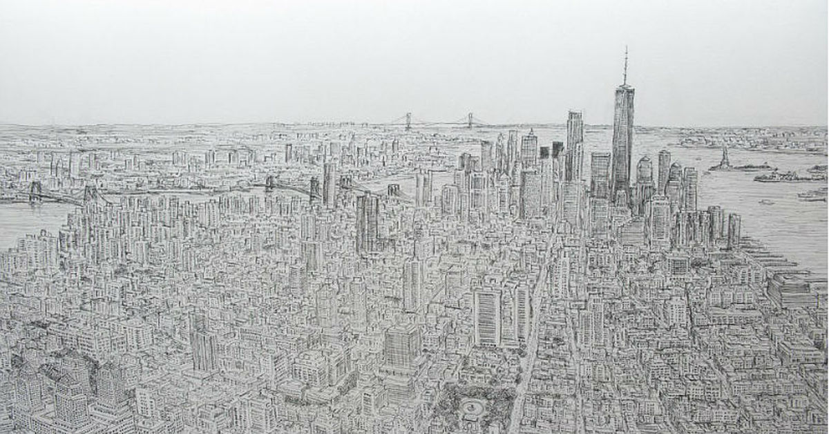 Художник аутист рисует города
