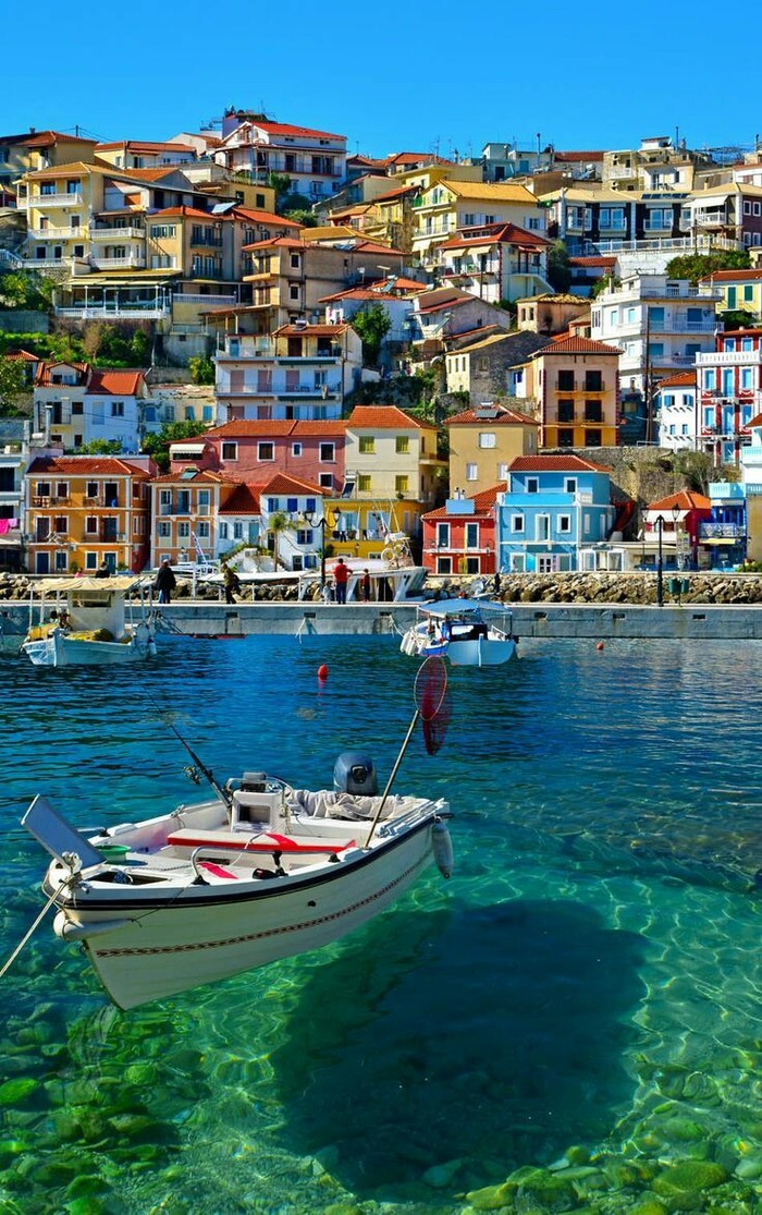 Greece. - Greece, Berth, A boat, Water, House, Town, The photo