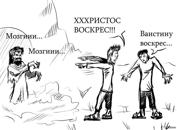 Мужик воскрес. Христос воскрес карикатура. Христос воскрес смешные. Карикатуры на Христа. Христос воскрес прикол.