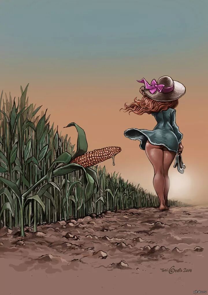 Дети кукурузы повзрослели, Кукуруза, Пенис, Початок, Секс, Девушки, Рисунок...