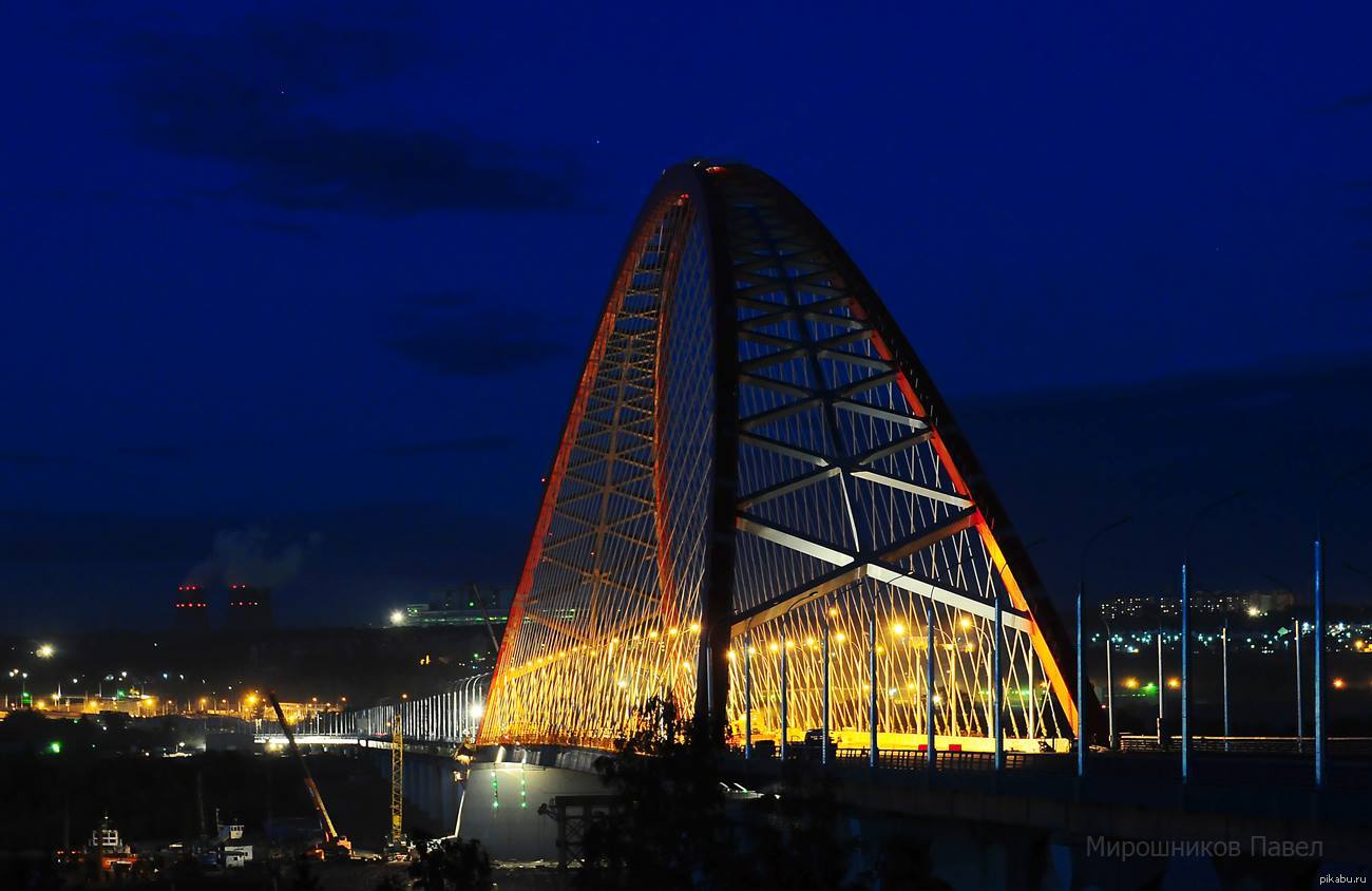 Lights of the Bugrinsky bridge - Novosibirsk, Bugrinsky bridge, Bridge, Third, The photo, Novosib