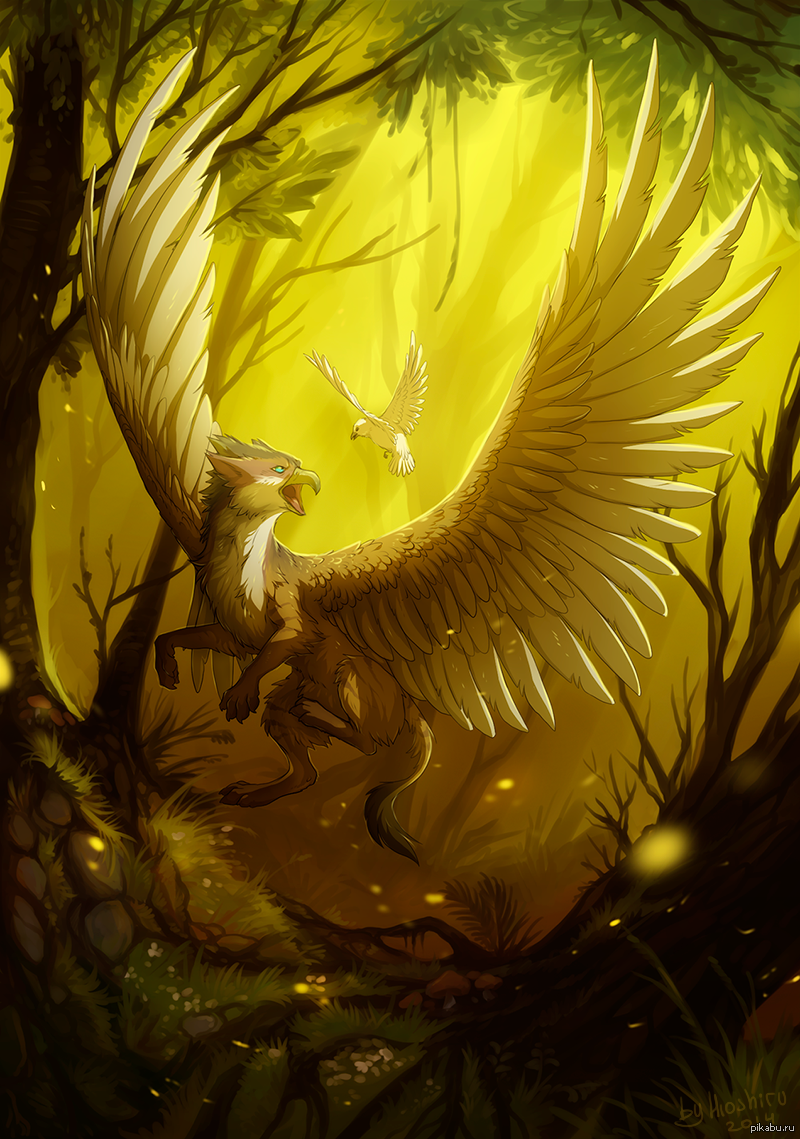forest hunter - My, Griffin, Forest, Animals, Art, Drawing, Wings