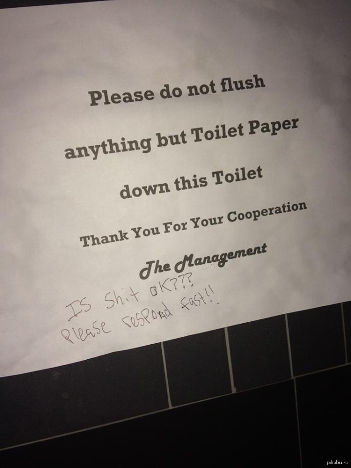 Please fast. Faster please. Please do not Throw Toilet paper into.