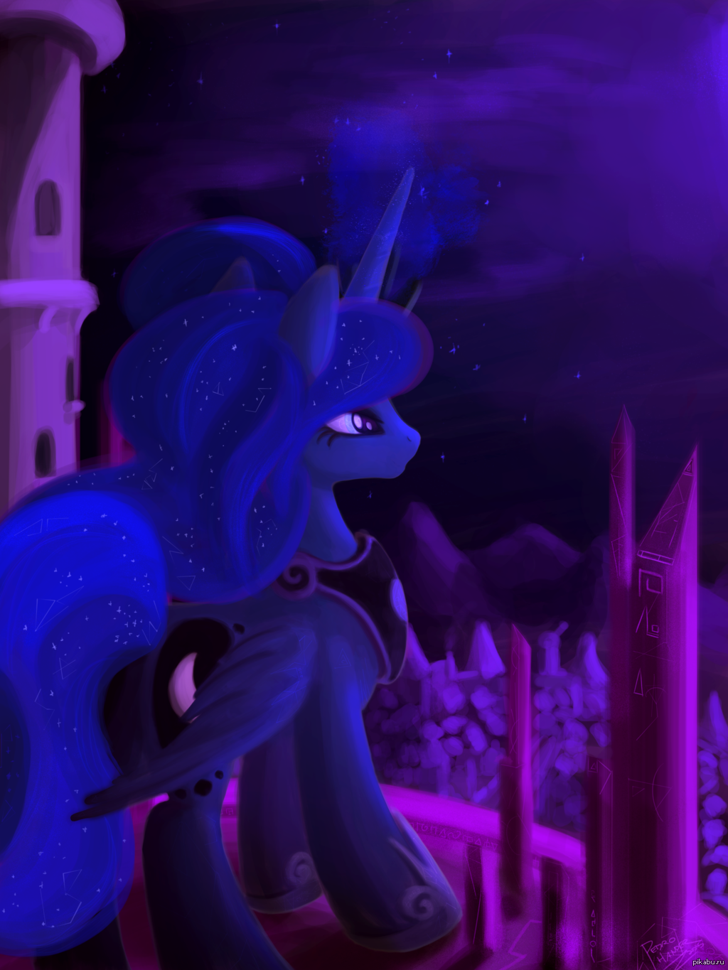 Night pony. Понивиль принцесса Луна. Ночное сияние пони. Замок Луны пони. Пони ночь.