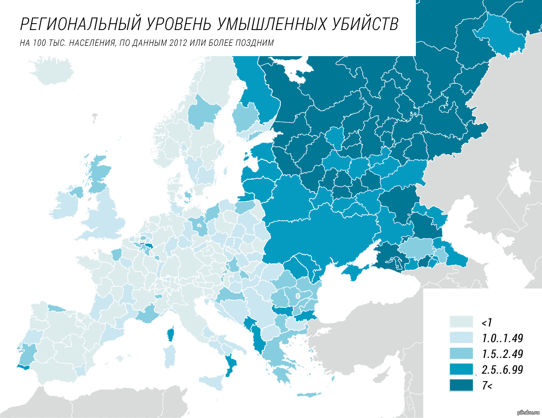 Уровень умышленных убийств в РФ и Европе | Пикабу