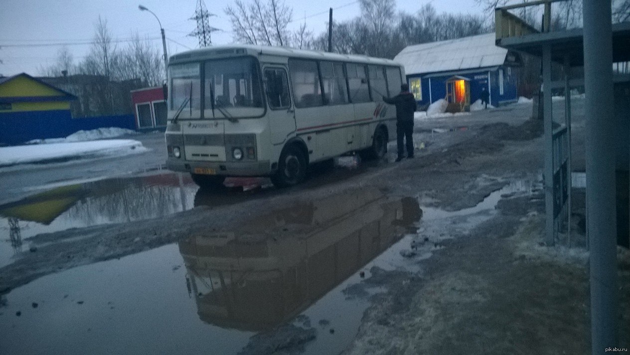 Просто водитель моет свой автобус водой из лужи на остановке на которой я  жду этот автобус... | Пикабу