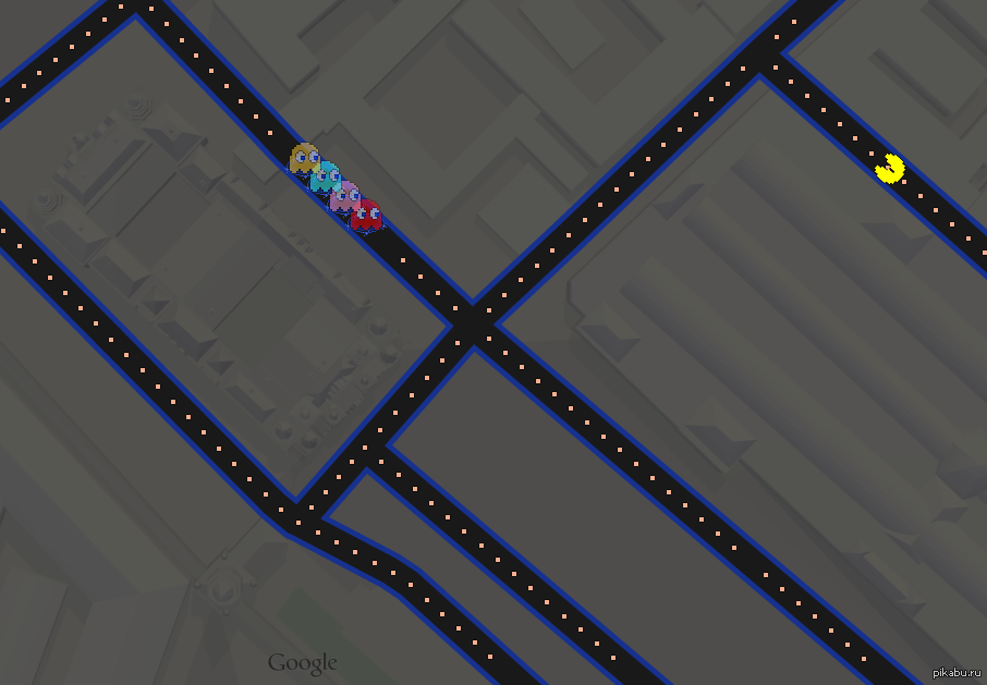 April 1st. Play Pacman on your street. Maps.google.com - My, Google, Pacman, April 1, Pac-man