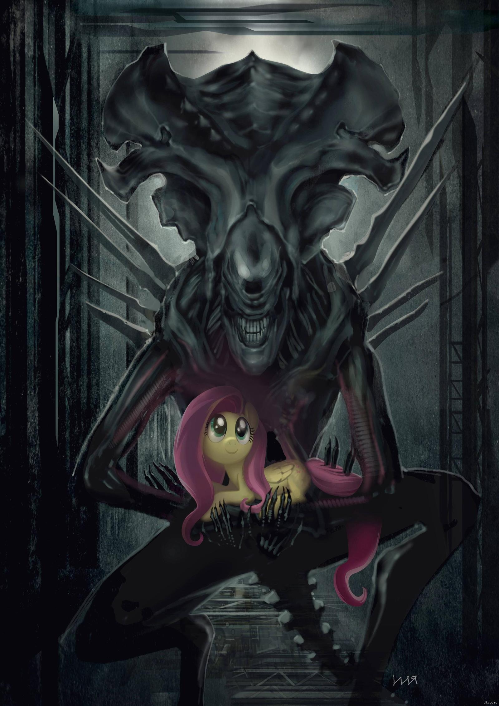 Fluttershy and Queen Xenomorph... - My little pony, Fluttershy, Xenomorph, Stranger