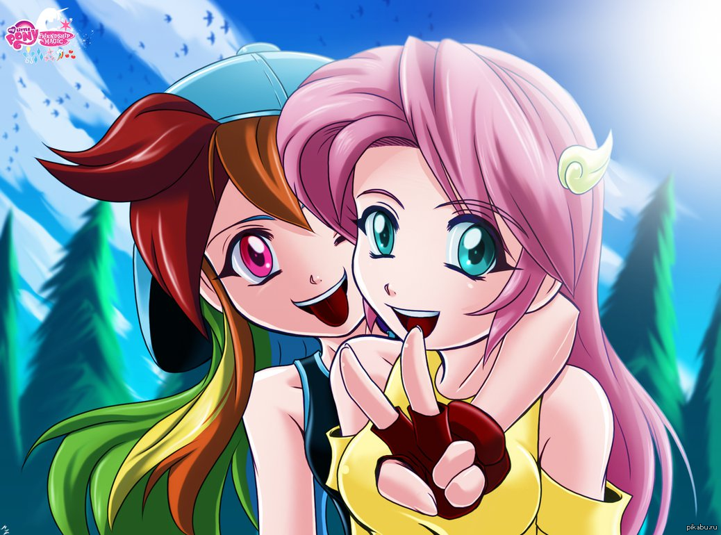 Rainbow dash & Fluttershy - My little pony, Rainbow dash, Fluttershy, Humanization, Art